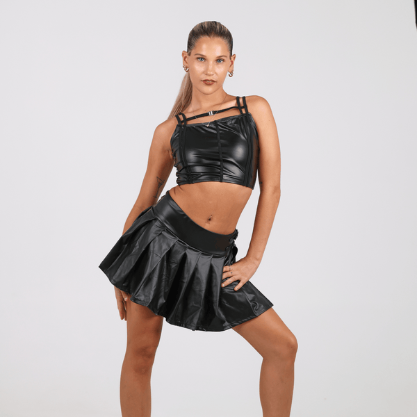 Slash Faux Leather Crop Top | Edgy Dance & Performance Top | CosiG